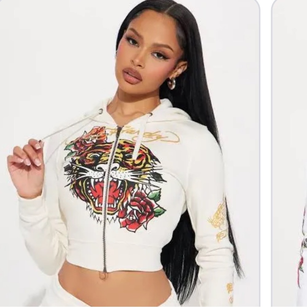 White Ed Hardy Cropped Hoodie